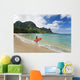 Woman Entering Ocean With Surfboard Wall Mural