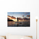 Hawaii, Kauai, Woman Stand Up Paddling In Ocean, Beautiful Sunset Wall Mural