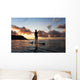 Hawaii, Kauai, Woman Stand Up Paddling In Ocean, Beautiful Sunset Wall Mural