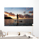 Hawaii, Kauai, Woman Stand Up Paddling In Ocean, Beautiful Sunset Wall Mural
