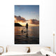 Hawaii, Kauai, Woman Stand Up Paddling In Ocean, Beautiful Sunset Wall Mural