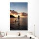 Hawaii, Kauai, Woman Stand Up Paddling In Ocean, Beautiful Sunset Wall Mural