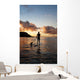 Hawaii, Kauai, Woman Stand Up Paddling In Ocean, Beautiful Sunset Wall Mural