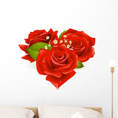 Three Roses Shape Heart Wall Decal shown on a wall