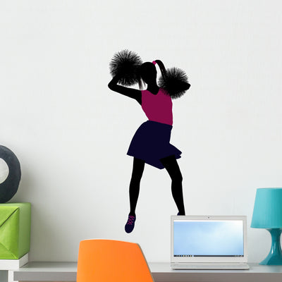 Cheerleader Silhouette Wall Decal shown on a wall