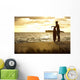 Hawaii, Maui, Makena, Skimboarder Silhouette At Sunset Wall Mural