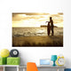 Hawaii, Maui, Makena, Skimboarder Silhouette At Sunset Wall Mural