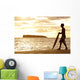 Hawaii, Maui, Makena, Skimboarder Silhouette At Sunset Wall Mural