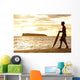 Hawaii, Maui, Makena, Skimboarder Silhouette At Sunset Wall Mural