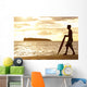 Hawaii, Maui, Makena, Skimboarder Silhouette At Sunset Wall Mural