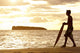 Hawaii, Maui, Makena, Skimboarder Silhouette At Sunset Wall Mural