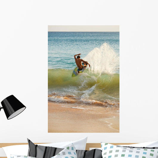 Hawaii, Maui, Makena, Skimboarder Carves Big Turn On Wave Wall Mural