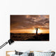 Hawaii, Maui, Makena, Silhouette Of Surfer Girl At Sunset Wall Mural