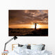 Hawaii, Maui, Makena, Silhouette Of Surfer Girl At Sunset Wall Mural