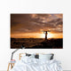 Hawaii, Maui, Makena, Silhouette Of Surfer Girl At Sunset Wall Mural