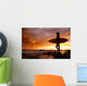Hawaii, Maui, Makena, Silhouette Of Surfer Girl At Sunset Wall Mural