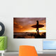 Hawaii, Maui, Makena, Silhouette Of Surfer Girl At Sunset Wall Mural