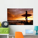 Hawaii, Maui, Makena, Silhouette Of Surfer Girl At Sunset Wall Mural