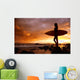 Hawaii, Maui, Makena, Silhouette Of Surfer Girl At Sunset Wall Mural
