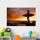 Hawaii, Maui, Makena, Silhouette Of Surfer Girl At Sunset Wall Mural