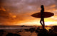 Hawaii, Maui, Makena, Silhouette Of Surfer Girl At Sunset Wall Mural