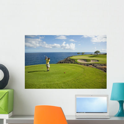 Hawaii Lanai Man Playing Wall Mural shown on a wall
