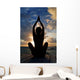 Silhouette Of Woman Doing Yoga On Oceanside Pier Wall Mural