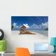 Woman Sitting On White Sand Beach Wall Mural