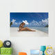 Woman Sitting On White Sand Beach Wall Mural