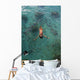 School Of Fish Encircling Woman Floating In Tropical Ocean Water Wall Mural