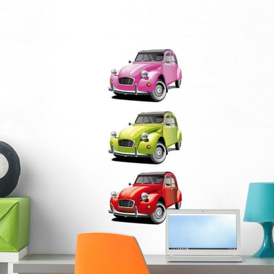 Old Little Car Set Wall Decal shown on a wall