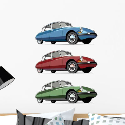 Old-fashioned French Car Wall Decal shown on a wall