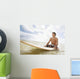 Hawaii, Oahu, Young Man Sitting On His Surfboard At The Shoreline Wall Mural