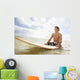 Hawaii, Oahu, Young Man Sitting On His Surfboard At The Shoreline Wall Mural