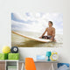 Hawaii, Oahu, Young Man Sitting On His Surfboard At The Shoreline Wall Mural