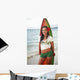 Beautiful Local Girl Smiling And Holding A Colorful Surfboard Wall Mural