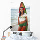 Beautiful Local Girl Smiling And Holding A Colorful Surfboard Wall Mural