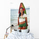 Beautiful Local Girl Smiling And Holding A Colorful Surfboard Wall Mural