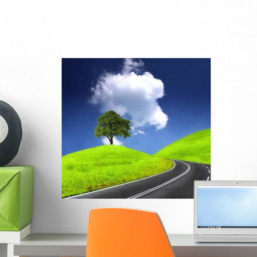 Road and Green Tree Wall Decal