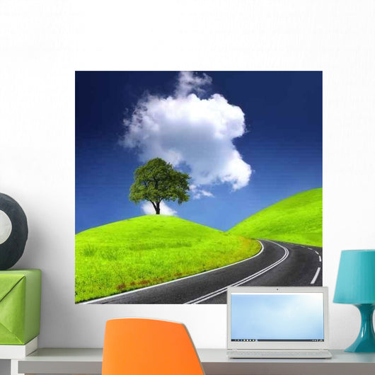 Road and Green Tree Wall Decal