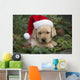 Labrador Retriever Puppy With Santa Hat In A Christmas Wreath Wall Mural