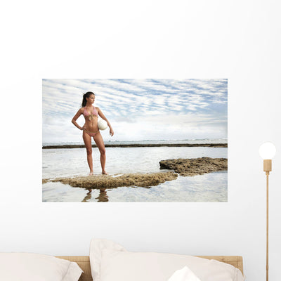 Beautiful Young Female Beach Wall Mural shown on a wall
