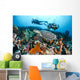 Indonesia, Divers Photographing A Hawksbill Turtle On A Reef Wall Mural