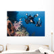 Indonesia, Bali, Divers Photographing A Crinoid And Soft Coral Wall Mural