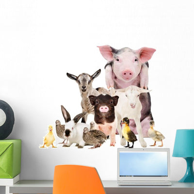 Cute Baby Farm Animals Wall Decal shown on a wall