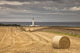 Barns Ness Lighthouse Along The Coast And Hay Bales In A Field Wall Mural