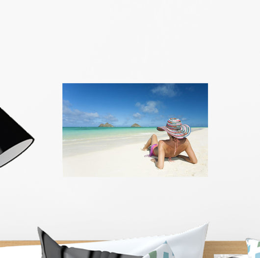 Hawaii, Oahu, Lanikai Beach, Woman Relaxing Along Sandy Shore Wall Mural