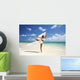 Beautiful Female Ballet Dancer On Beach With White Flowing Fabric Wall Mural