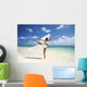 Beautiful Female Ballet Dancer On Beach With White Flowing Fabric Wall Mural