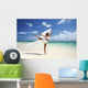 Beautiful Female Ballet Dancer On Beach With White Flowing Fabric Wall Mural